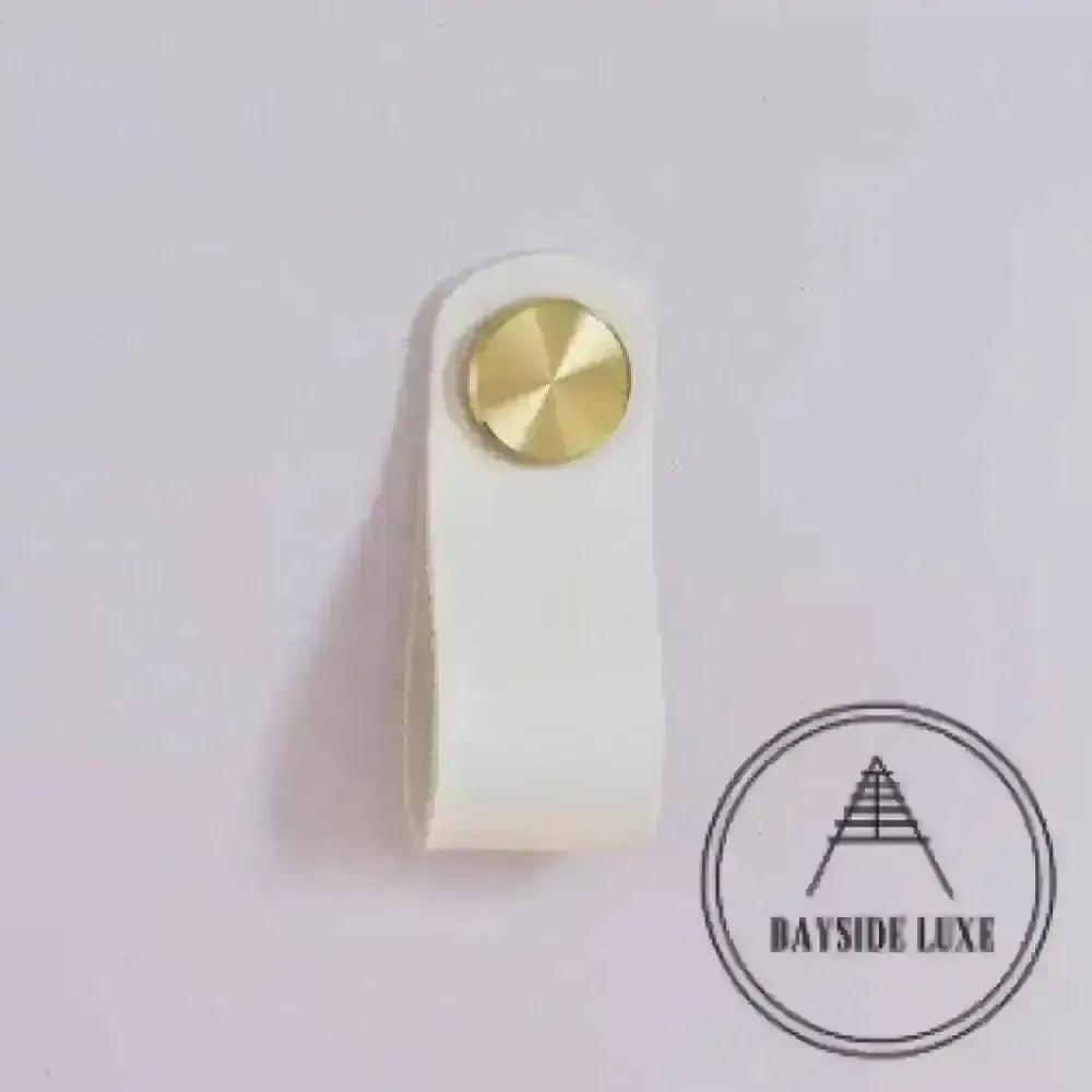 Cabinet Knobs & Handles 135 x 24mm / White / Leather and Brass Bayside Luxe - Leather flat gold stud pulls