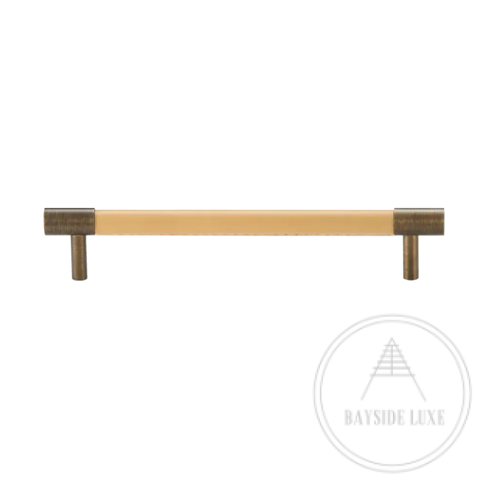 Cabinet Knobs & Handles 160 x 37mm (HS128) / Beige / Solid Brass and Leather Bayside Luxe - Flemington Leather Bound Antique Brass Cabinetry Handles