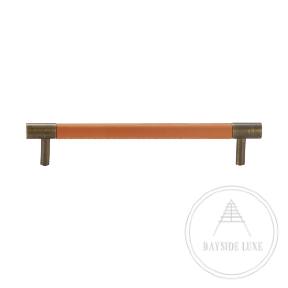 Cabinet Knobs & Handles 160 x 37mm (HS128) / Orange / Solid Brass and Leather Bayside Luxe - Flemington Leather Bound Antique Brass Cabinetry Handles