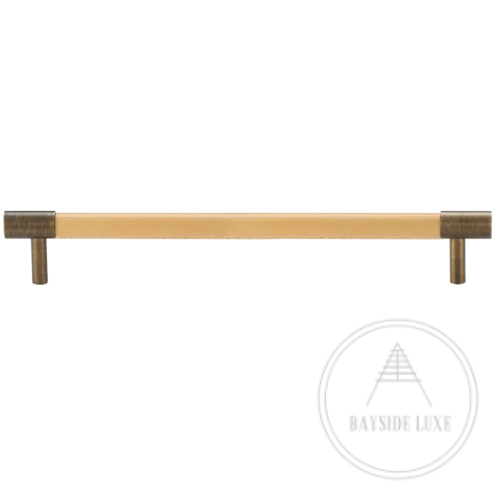 Cabinet Knobs & Handles 192 x 37mm (HS160) / Beige / Solid Brass and Leather Bayside Luxe - Flemington Leather Bound Antique Brass Cabinetry Handles
