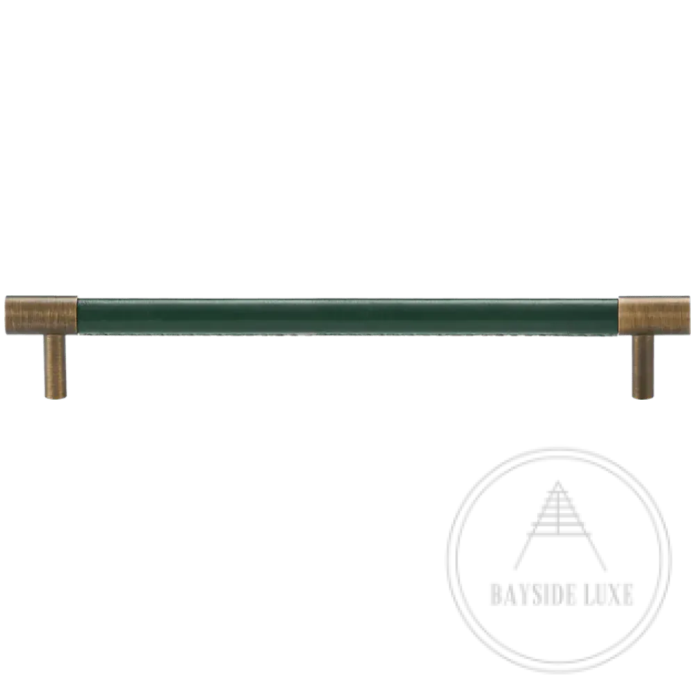Cabinet Knobs & Handles 192 x 37mm (HS160) / Green / Solid Brass and Leather Bayside Luxe - Flemington Leather Bound Antique Brass Cabinetry Handles
