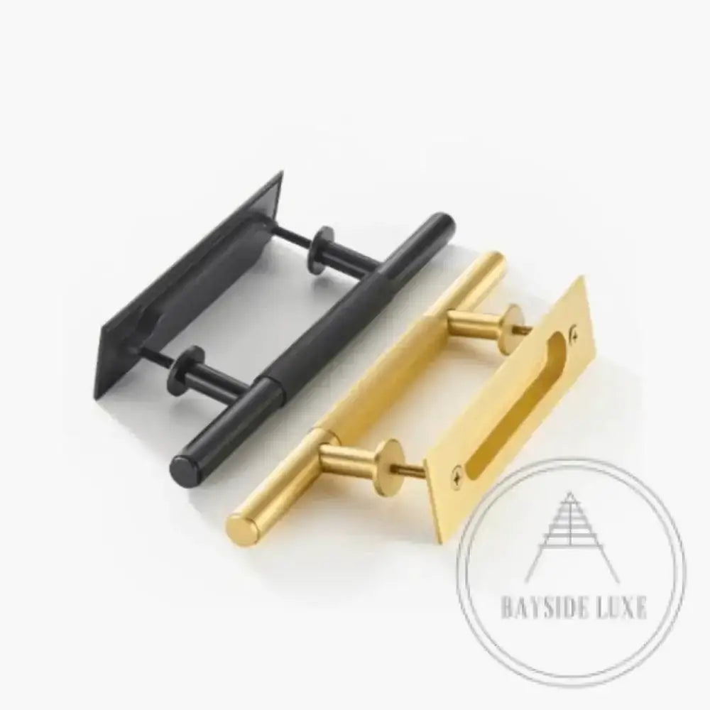 Cabinet Knobs & Handles 275 x 53mm (HS138.5) / Black / Solid Brass Bayside Luxe - Linear Knurled Toorak Black Brass Sliding Door Handle