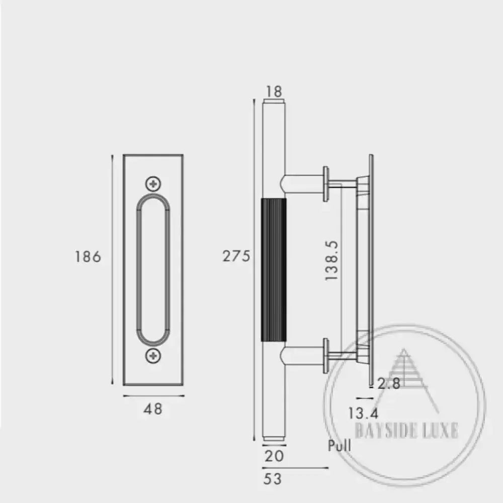 Cabinet Knobs & Handles 275 x 53mm (HS138.5) / Black / Solid Brass Bayside Luxe - Linear Knurled Toorak Black Brass Sliding Door Handle