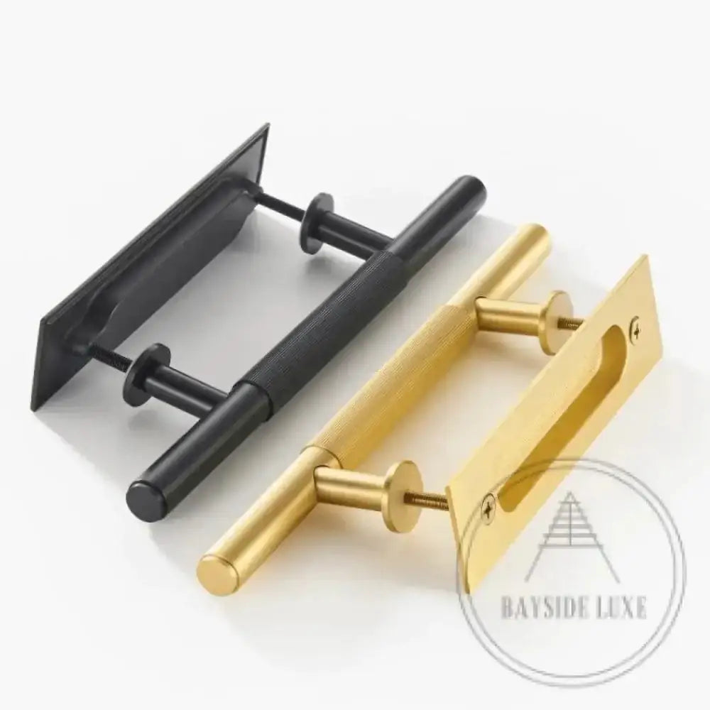 Cabinet Knobs & Handles 275 x 53mm (HS138.5) / Black / Solid Brass Bayside Luxe - Linear Knurled Toorak Black Brass Sliding Door Handle