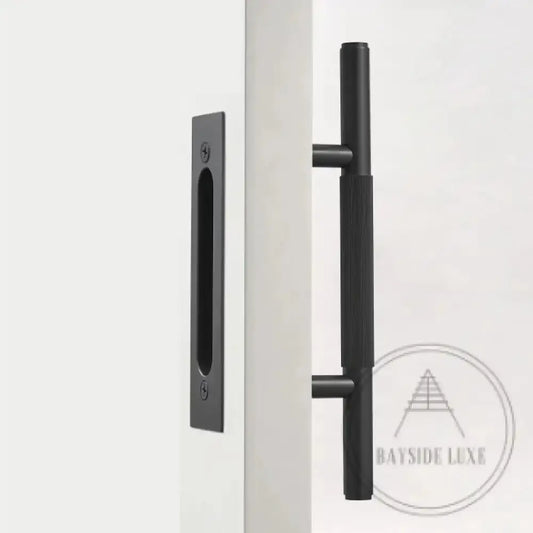 Cabinet Knobs & Handles 275 x 53mm (HS138.5) / Black / Solid Brass Bayside Luxe - Linear Knurled Toorak Black Brass Sliding Door Handle