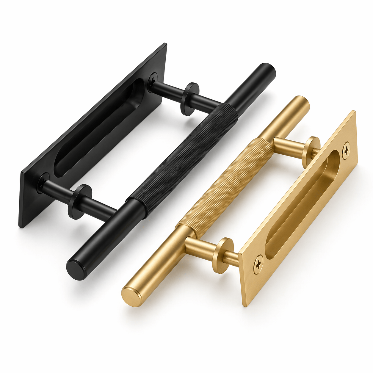Cabinet Knobs & Handles 275 x 53mm (HS138.5) / Black / Solid Brass Bayside Luxe - Linear Knurled Toorak Black Brass Sliding Door Handle