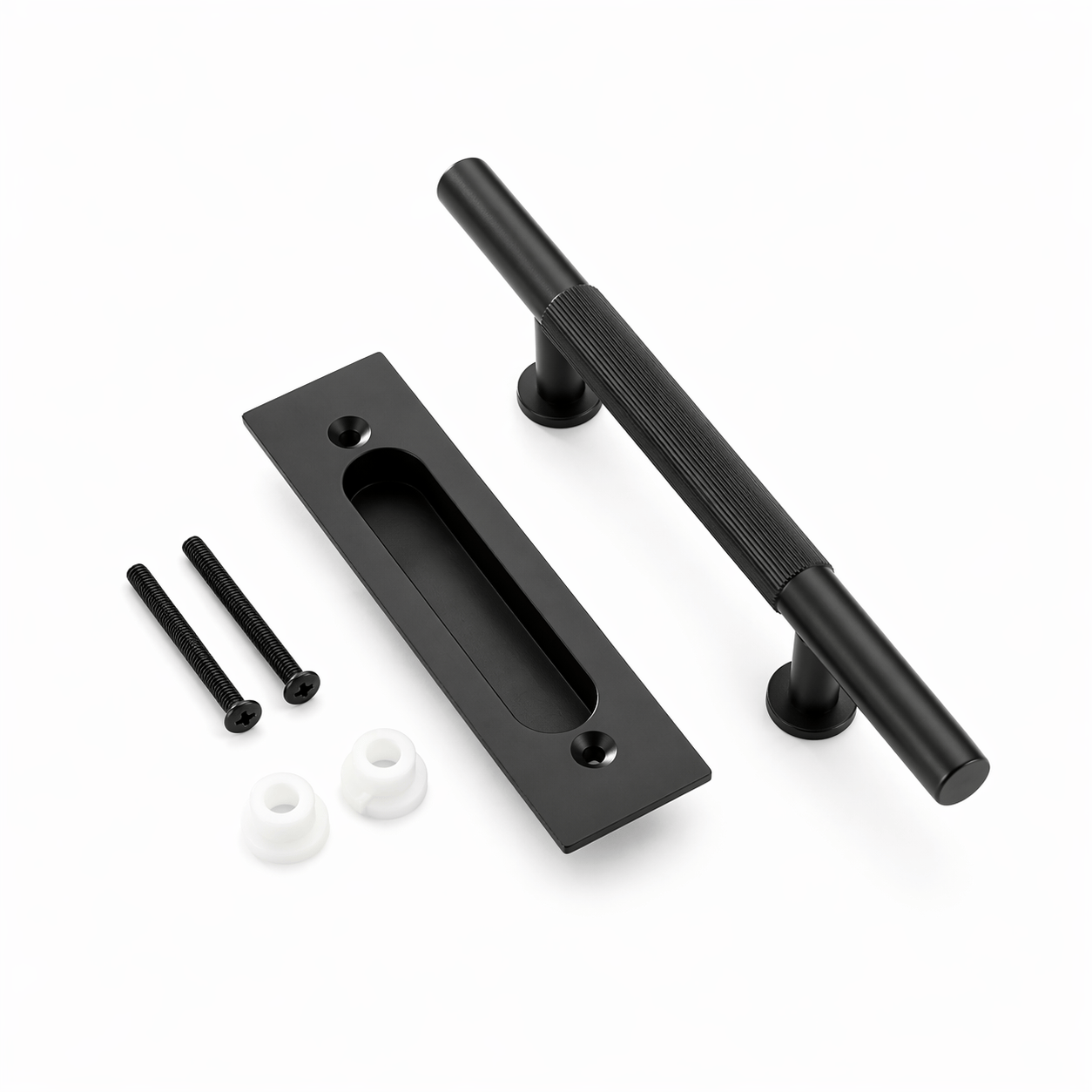 Cabinet Knobs & Handles 275 x 53mm (HS138.5) / Black / Solid Brass Bayside Luxe - Linear Knurled Toorak Black Brass Sliding Door Handle