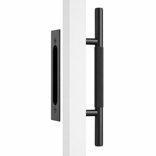 Cabinet Knobs & Handles 275 x 53mm (HS138.5) / Black / Solid Brass Bayside Luxe - Linear Knurled Toorak Black Brass Sliding Door Handle