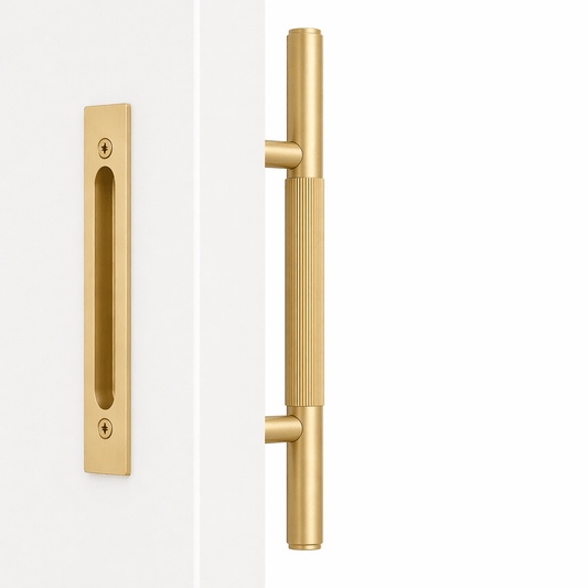 Cabinet Knobs & Handles 275 x 53mm (HS138.5) / Satin Brass / Solid Brass Bayside Luxe - Linear Knurled Toorak Brass Sliding Door Handle