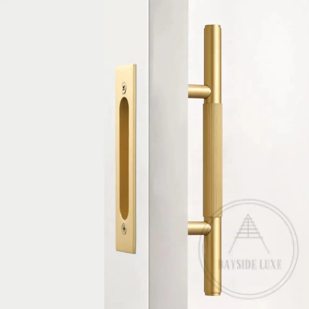 Cabinet Knobs & Handles 275 x 53mm (HS138.5) / Satin Brass / Solid Brass Bayside Luxe - Linear Knurled Toorak Brass Sliding Door Handle