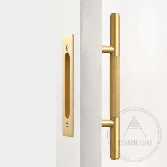 Cabinet Knobs & Handles 275 x 53mm (HS138.5) / Satin Brass / Solid Brass Bayside Luxe - Linear Knurled Toorak Brass Sliding Door Handle