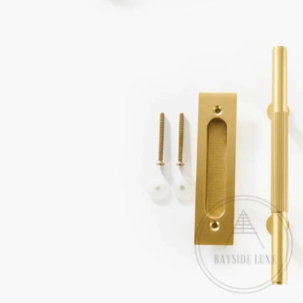 Cabinet Knobs & Handles 275 x 53mm (HS138.5) / Satin Brass / Solid Brass Bayside Luxe - Linear Knurled Toorak Brass Sliding Door Handle