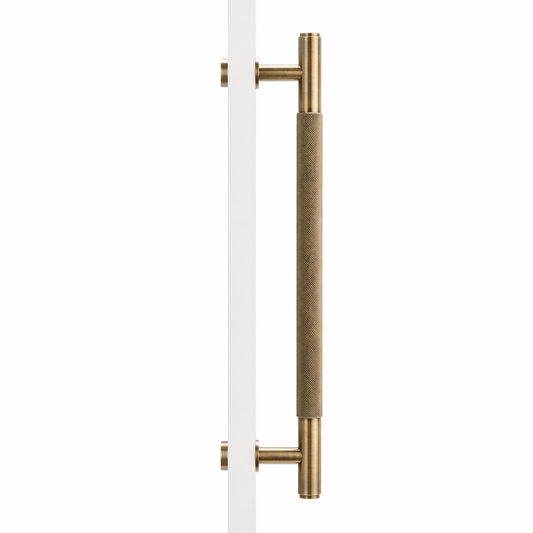 Cabinet Knobs & Handles 275mm (HS224) / Antique Brass / Solid Brass Bayside Luxe - Sorrento Knurled Antique Brass Single Door Handle