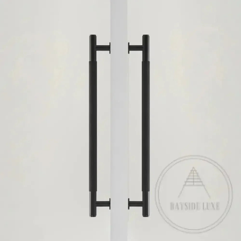 Cabinet Knobs & Handles 275mm (HS224) / Black / Solid Brass Bayside Luxe - Toorak Linear Knurled Black Double Door Handle