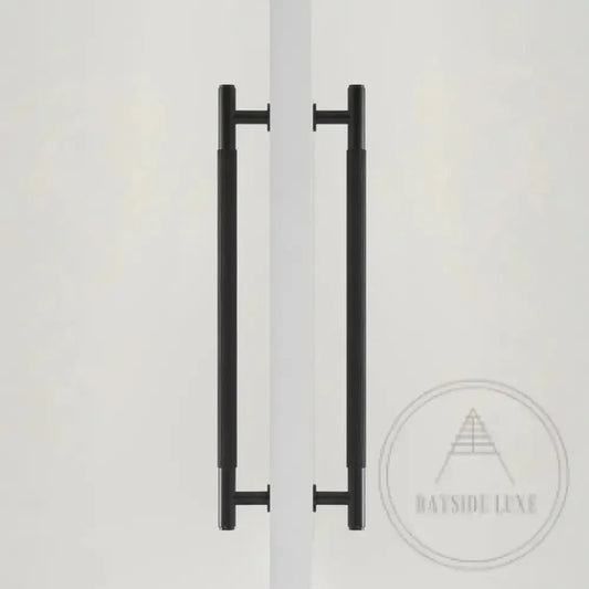 Cabinet Knobs & Handles 275mm (HS224) / Black / Solid Brass Bayside Luxe - Toorak Linear Knurled Black Double Door Handle