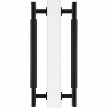 Cabinet Knobs & Handles 275mm (HS224) / Black / Solid Brass Bayside Luxe - Toorak Linear Knurled Black Double Door Handle