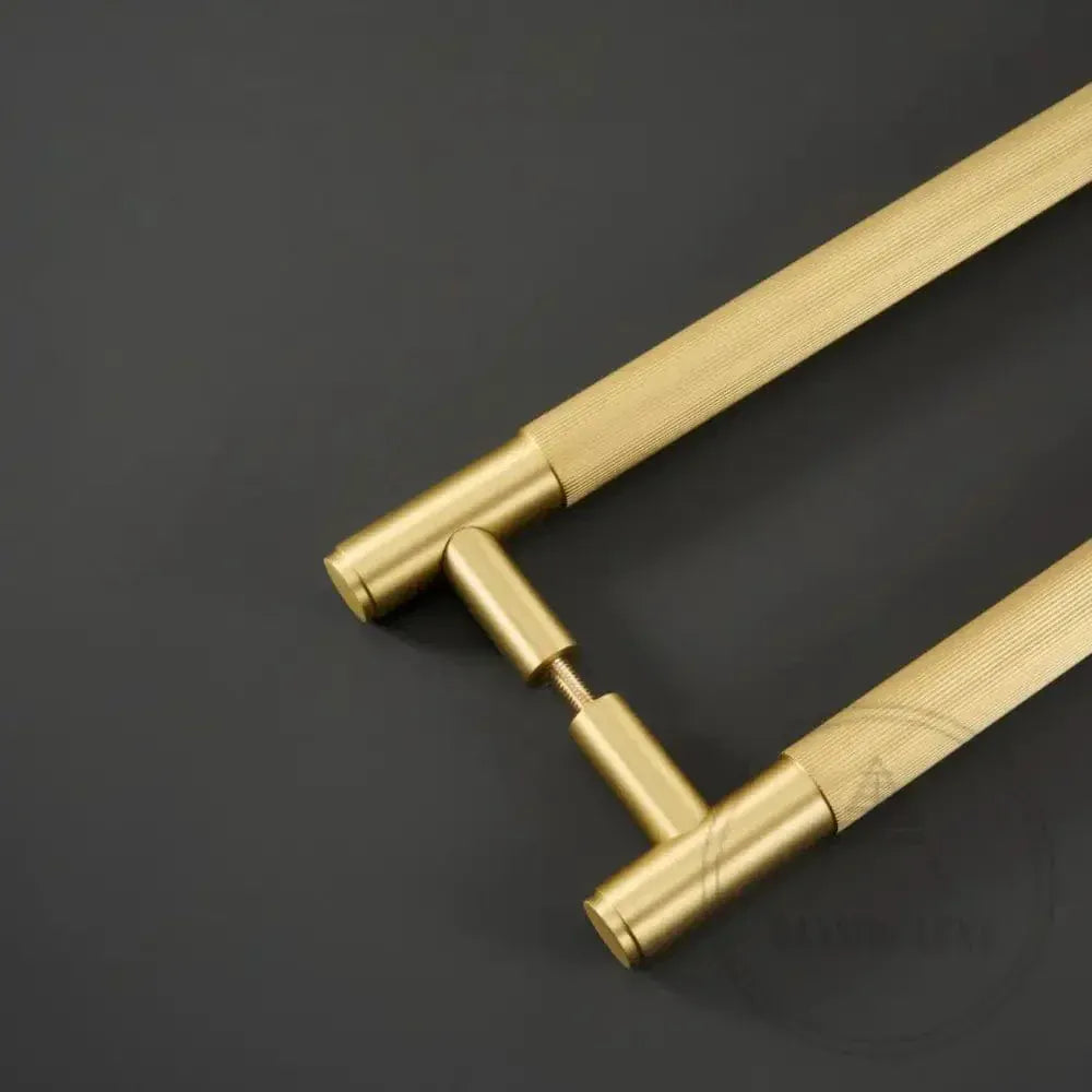 Cabinet Knobs & Handles 275mm (HS224) / Brass / Solid Brass Bayside Luxe - Toorak Linear Knurled Satin Brass Double Door Handle
