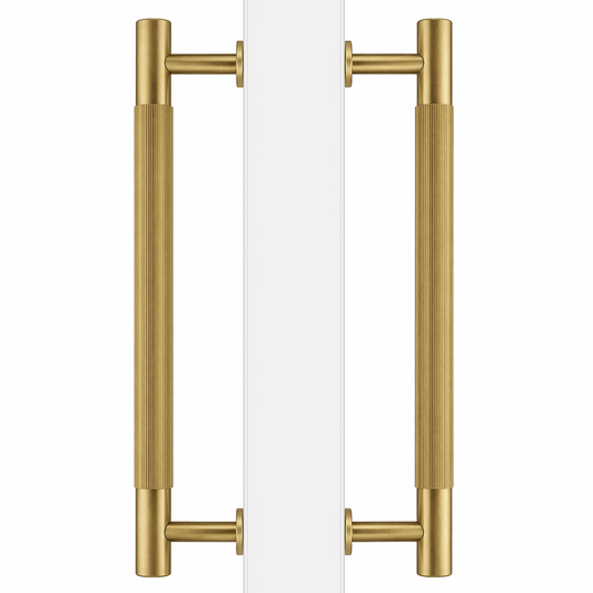 Cabinet Knobs & Handles 275mm (HS224) / Brass / Solid Brass Bayside Luxe - Toorak Linear Knurled Satin Brass Double Door Handle