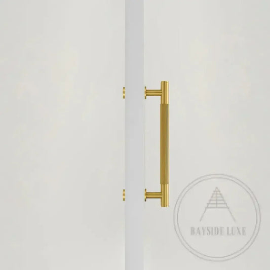 Cabinet Knobs & Handles 275mm (HS224) / Brass / Solid Brass Bayside Luxe - Toorak Linear Knurled Satin Brass Single Door Handle
