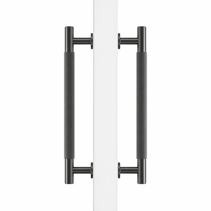 Cabinet Knobs & Handles 275mm (HS224) / Gunmetal Grey / Solid Brass Bayside Luxe - Toorak Linear Knurled Gunmetal Grey Double Door Handle