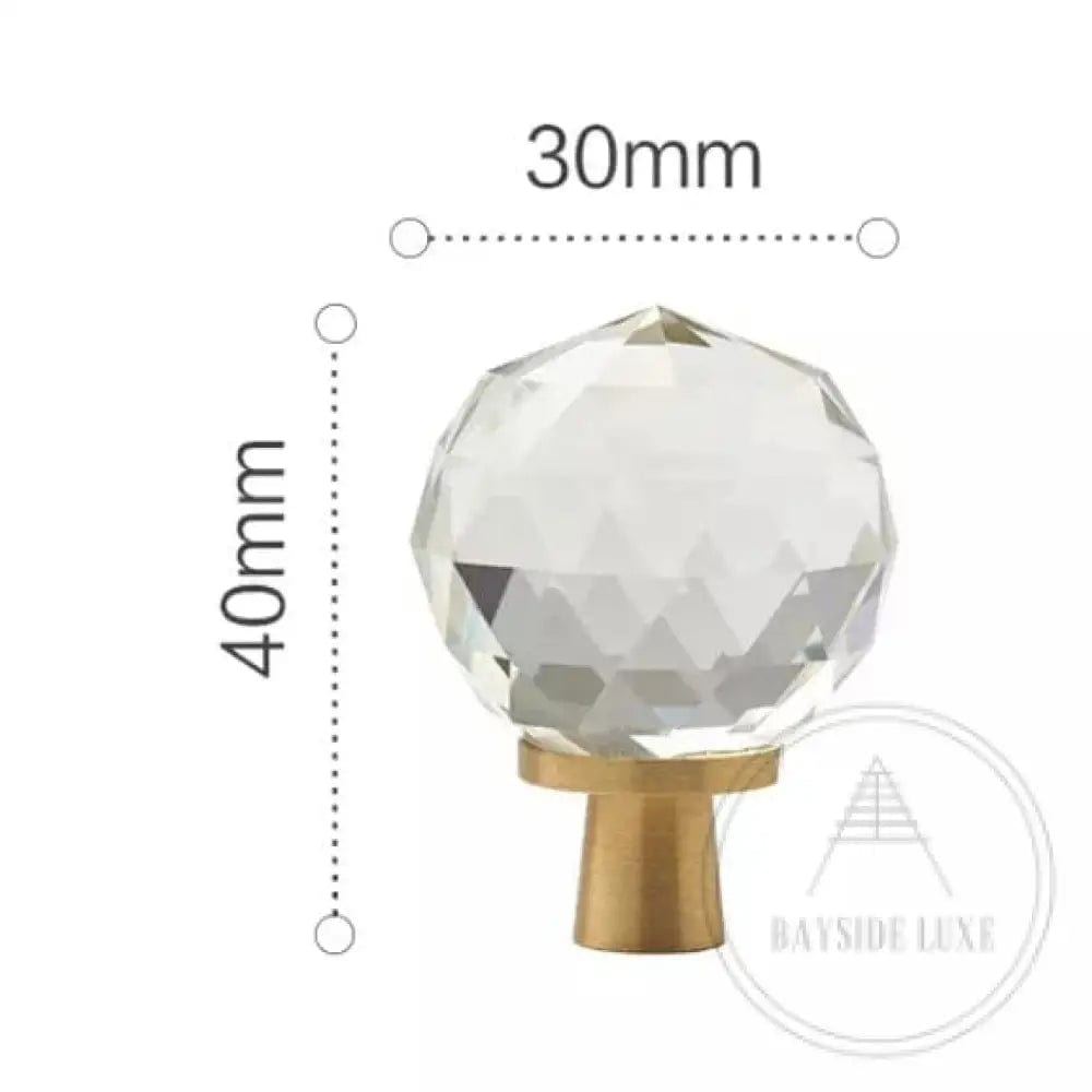 Cabinet Knobs & Handles 30 x 40mm / Crystal and Brass / Solid Brass Bayside Luxe - Crystal Ball Cabinetry Handles