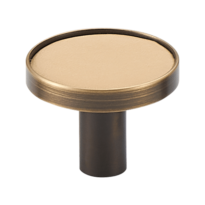 Cabinet Knobs & Handles 32 x 25mm / Beige / Solid Brass and Leather Bayside Luxe - Flemington Leather Bound and Antique Brass Handle
