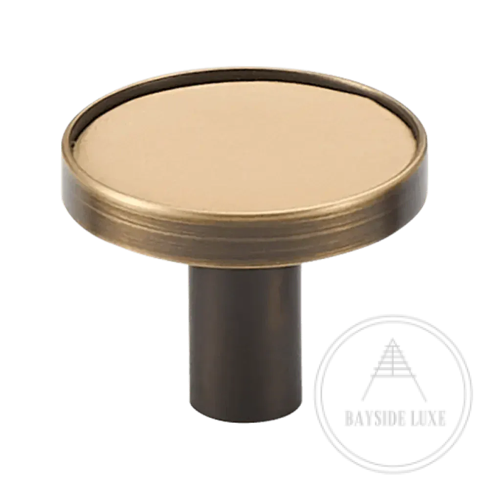 Cabinet Knobs & Handles 32 x 25mm / Beige / Solid Brass and Leather Bayside Luxe - Flemington Leather Bound Antique Brass Cabinetry Handles