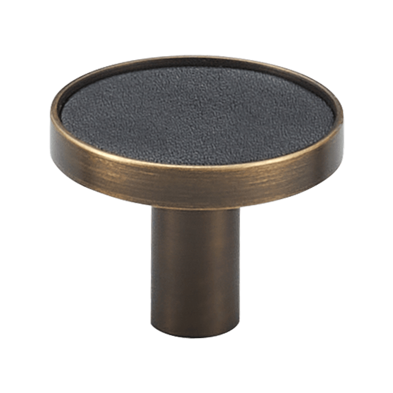 Cabinet Knobs & Handles 32 x 25mm / Black / Solid Brass and Leather Bayside Luxe - Flemington Leather Bound and Antique Brass Handle