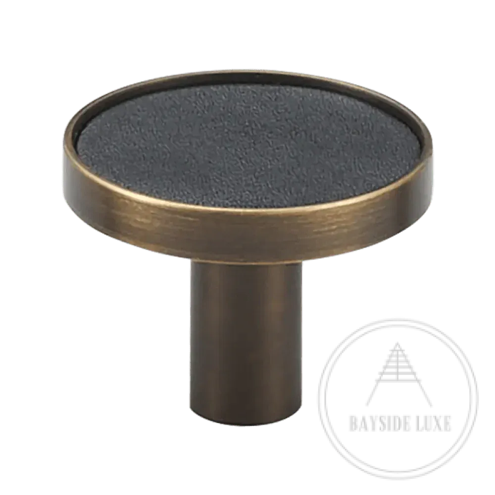 Cabinet Knobs & Handles 32 x 25mm / Black / Solid Brass and Leather Bayside Luxe - Flemington Leather Bound Antique Brass Cabinetry Handles