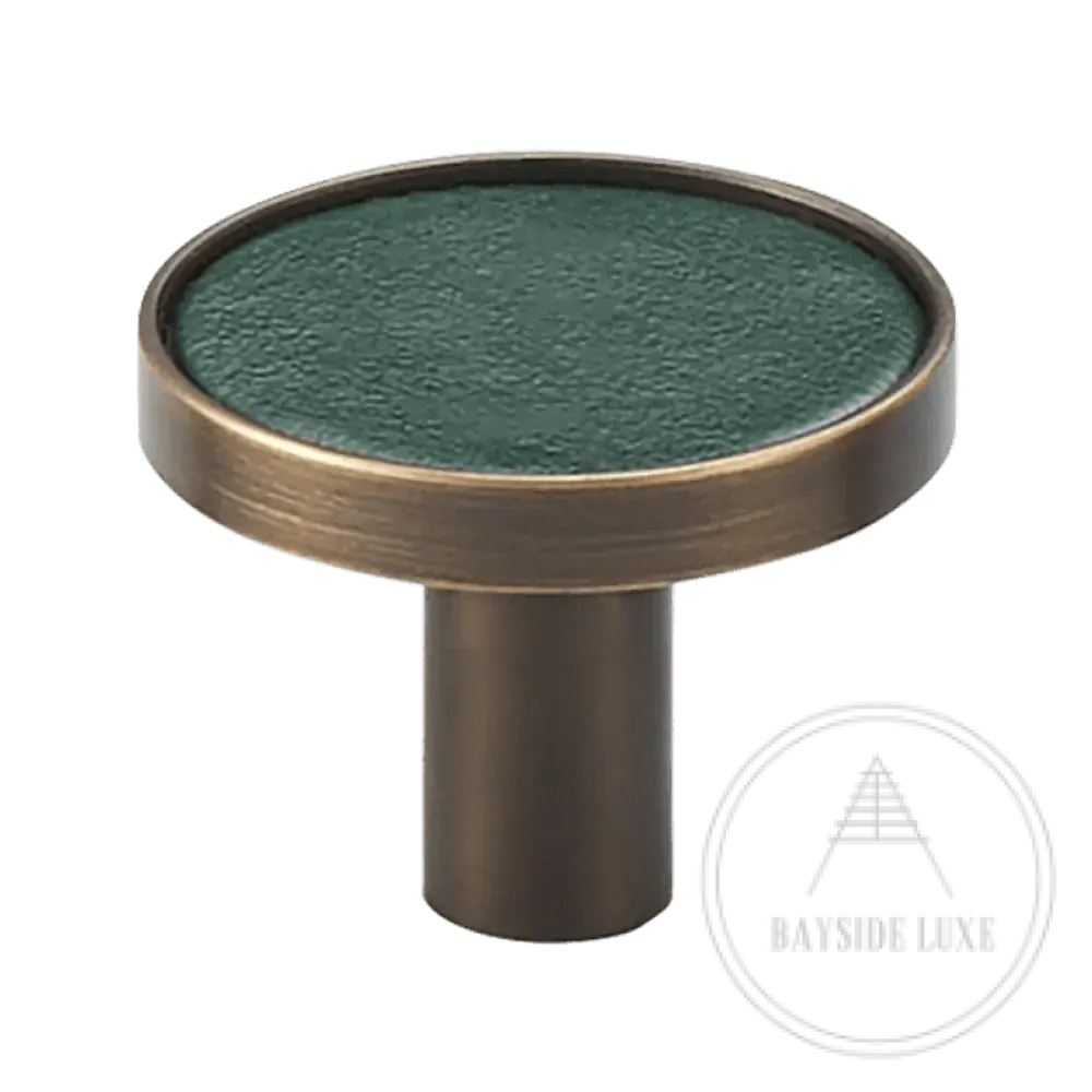 Cabinet Knobs & Handles 32 x 25mm / Green / Solid Brass and Leather Bayside Luxe - Flemington Leather Bound Antique Brass Cabinetry Handles