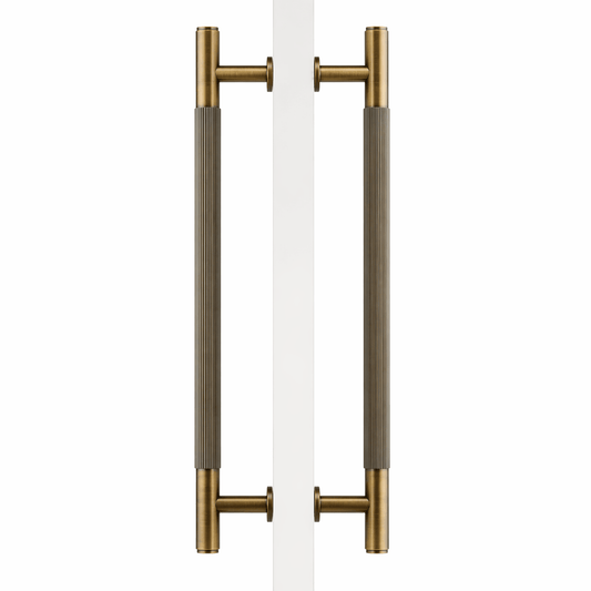 Cabinet Knobs & Handles 450mm (HS384) / Antique Brass / Solid Brass Bayside Luxe - Toorak Linear Knurled Antique Brass Double Door Handle