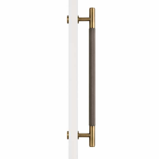 Cabinet Knobs & Handles 450mm (HS384) / Antique Brass / Solid Brass Bayside Luxe - Toorak Linear Knurled Antique Brass Single Door Handle