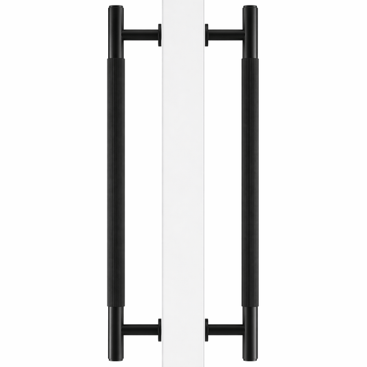 Cabinet Knobs & Handles 450mm (HS384) / Black / Solid Brass Bayside Luxe - Toorak Linear Knurled Black Double Door Handle