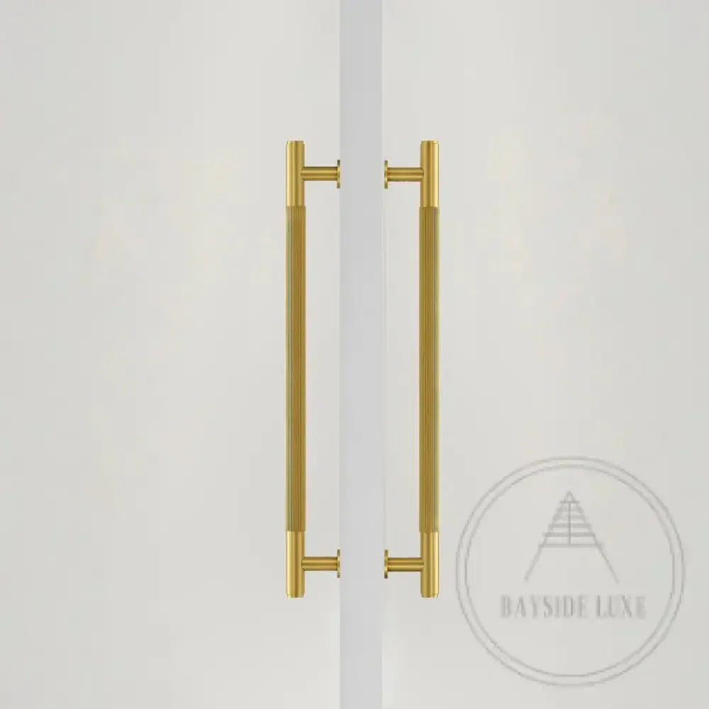 Cabinet Knobs & Handles 450mm (HS384) / Brass / Solid Brass Bayside Luxe - Toorak Linear Knurled Satin Brass Double Door Handle