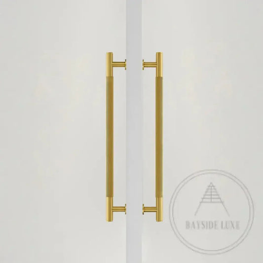 Cabinet Knobs & Handles 450mm (HS384) / Brass / Solid Brass Bayside Luxe - Toorak Linear Knurled Satin Brass Double Door Handle