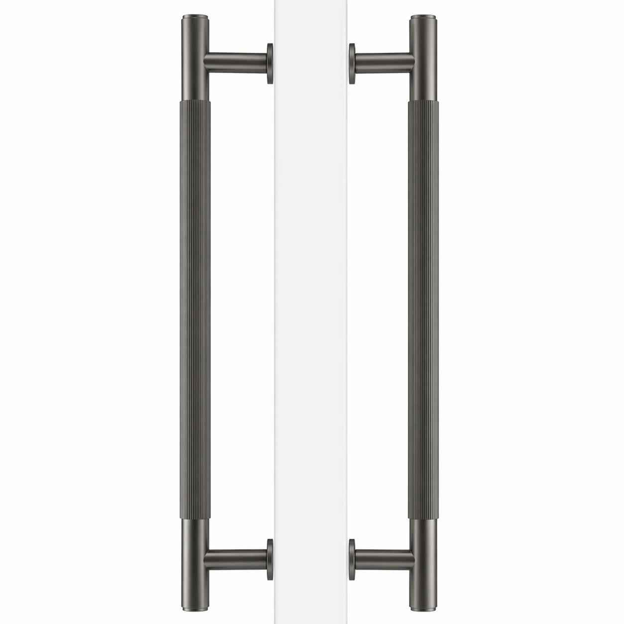 Cabinet Knobs & Handles 450mm (HS384) / Gunmetal Grey / Solid Brass Bayside Luxe - Toorak Linear Knurled Gunmetal Grey Double Door Handle