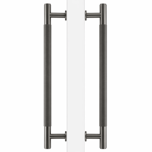 Cabinet Knobs & Handles 450mm (HS384) / Gunmetal Grey / Solid Brass Bayside Luxe - Toorak Linear Knurled Gunmetal Grey Double Door Handle