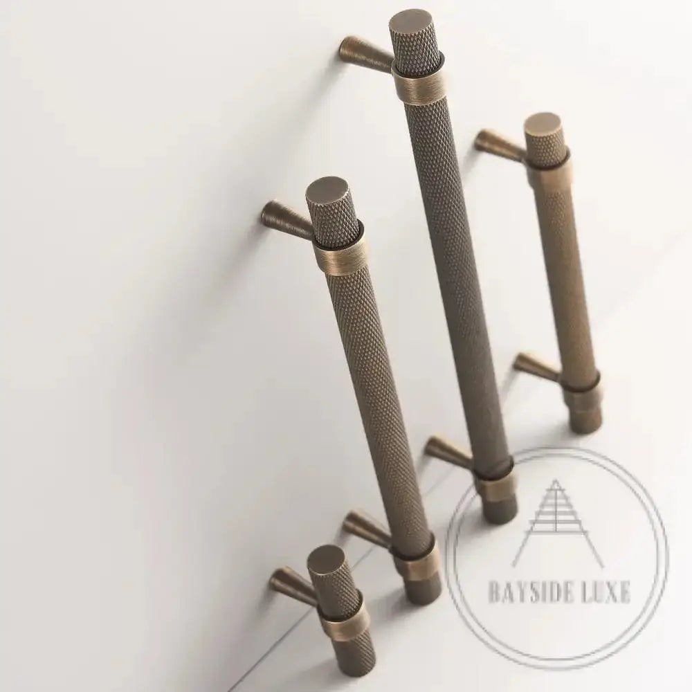 Cabinet Knobs & Handles 50 x 32mm T Bar / Bronze / Solid Brass Bayside Luxe - Mount Eliza Bronze Knurled T Bar Handle