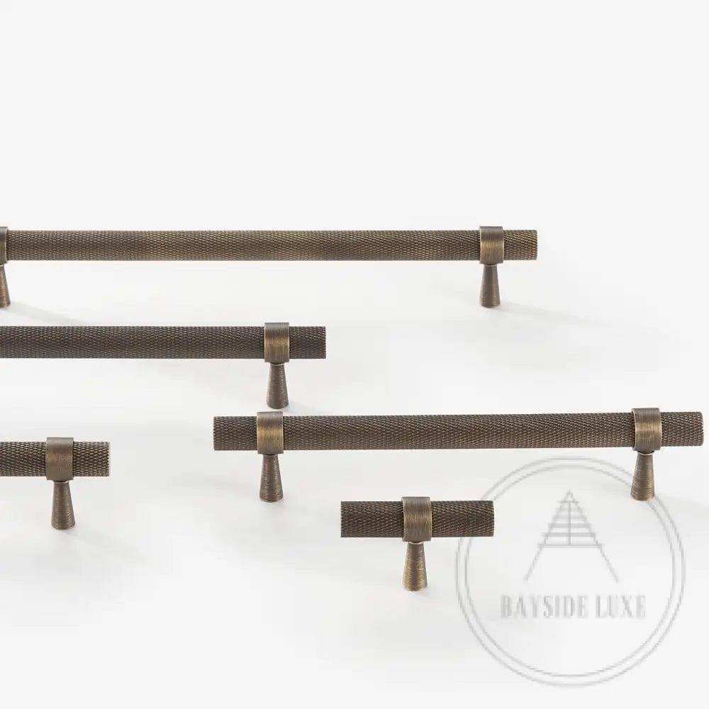 Cabinet Knobs & Handles 50 x 32mm T Bar / Bronze / Solid Brass Bayside Luxe - Mount Eliza Bronze Knurled T Bar Handle