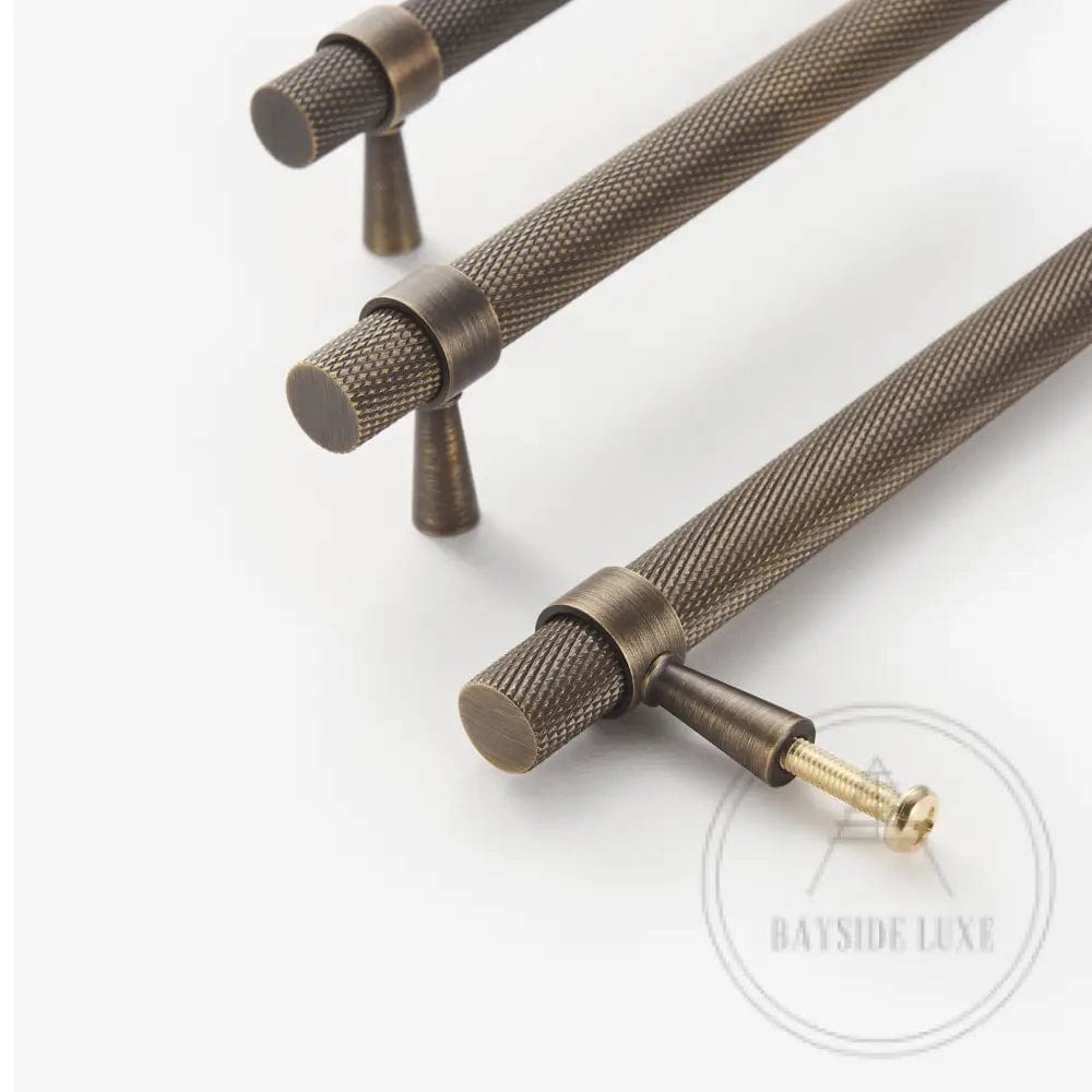 Cabinet Knobs & Handles 50 x 32mm T Bar / Bronze / Solid Brass Bayside Luxe - Mount Eliza Bronze Knurled T Bar Handle