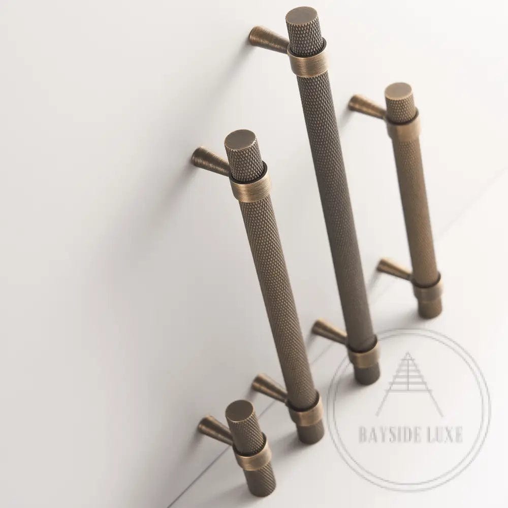 Cabinet Knobs & Handles 50 x 32mm T Bar / Bronze / Solid Brass Bayside Luxe - Mount Eliza Bronze Knurled T Bar Handle