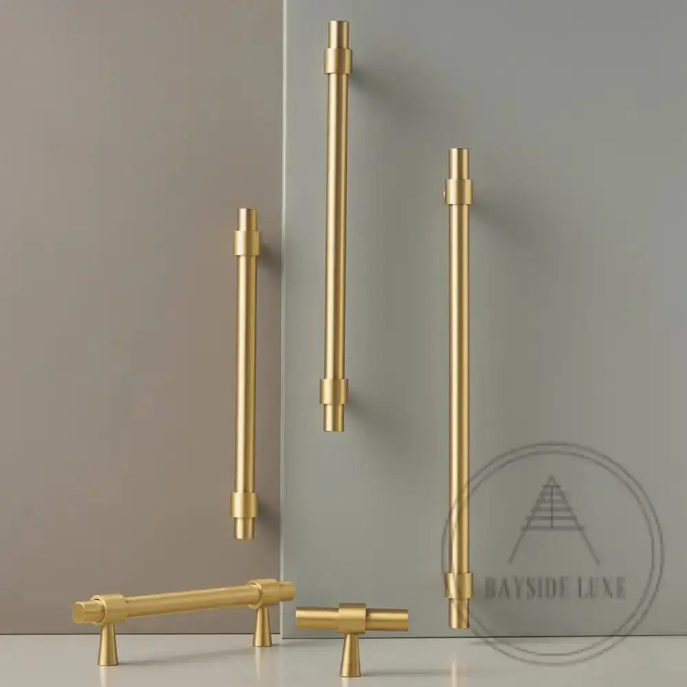 Cabinet Knobs & Handles 50 x 32mm T Bar / Satin Brass / Solid Brass Bayside Luxe - Albert Park - Brass Shaker T Bar Handle