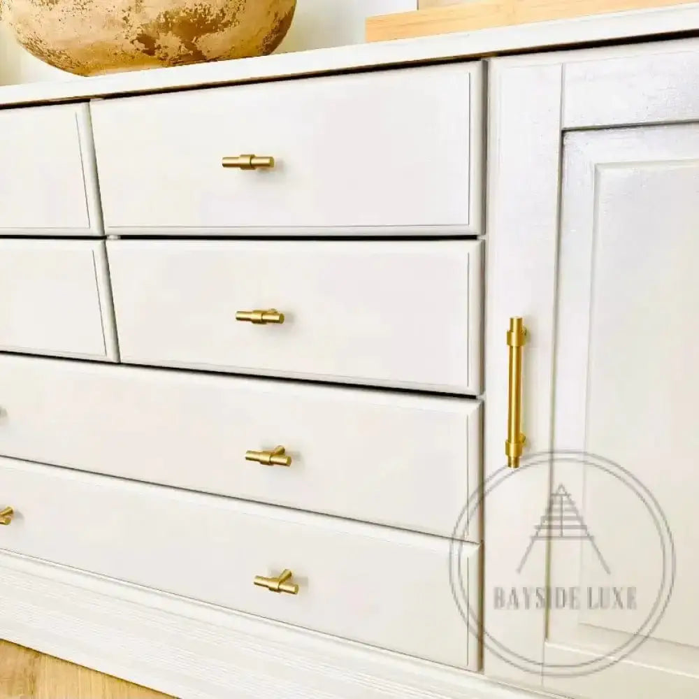 Cabinet Knobs & Handles 50 x 32mm T Bar / Satin Brass / Solid Brass Bayside Luxe - Albert Park - Brass Shaker T Bar Handle