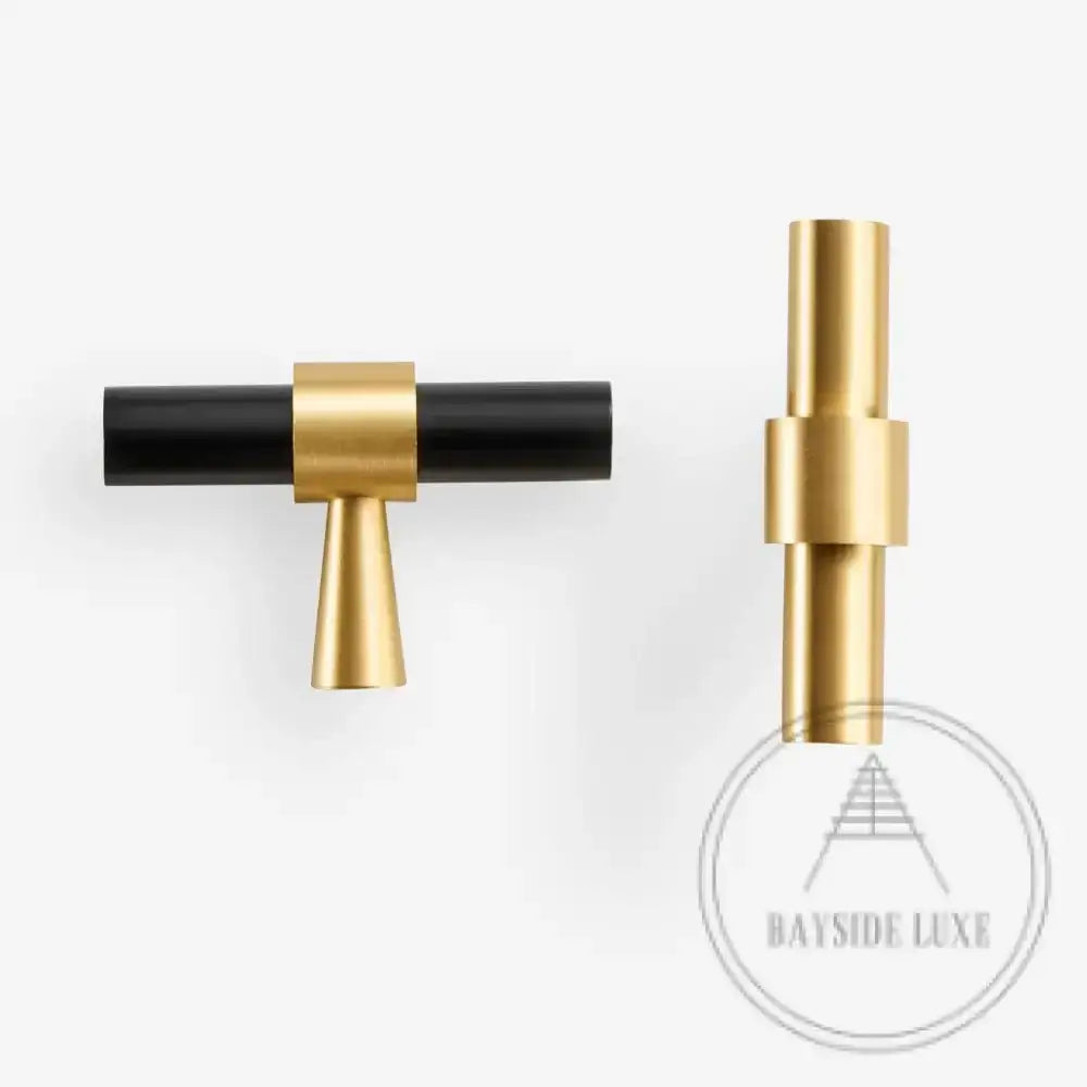 Cabinet Knobs & Handles 50 x 32mm T Bar / Satin Brass / Solid Brass Bayside Luxe - Albert Park - Brass Shaker T Bar Handle