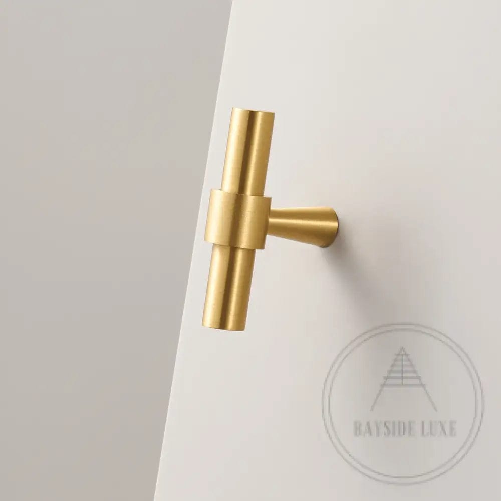 Cabinet Knobs & Handles 50 x 32mm T Bar / Satin Brass / Solid Brass Bayside Luxe - Albert Park - Brass Shaker T Bar Handle