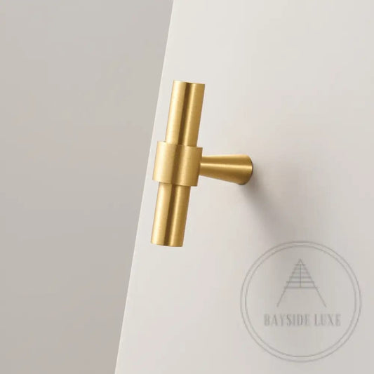 Cabinet Knobs & Handles 50 x 32mm T Bar / Satin Brass / Solid Brass Bayside Luxe - Albert Park - Brass Shaker T Bar Handle