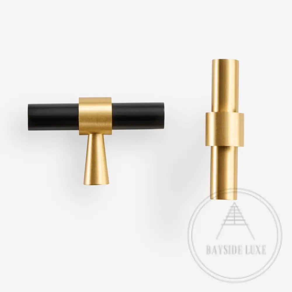 Cabinet Knobs & Handles 50 x 32mm T Bar / Satin Brass / Solid Brass Bayside Luxe - Albert Park - Brass Shaker T Bar Handle