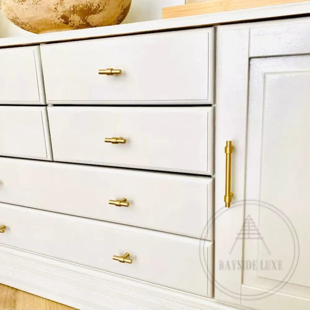 Cabinet Knobs & Handles 50 x 32mm T Bar / Satin Brass / Solid Brass Bayside Luxe - Albert Park - Brass Shaker T Bar Handle