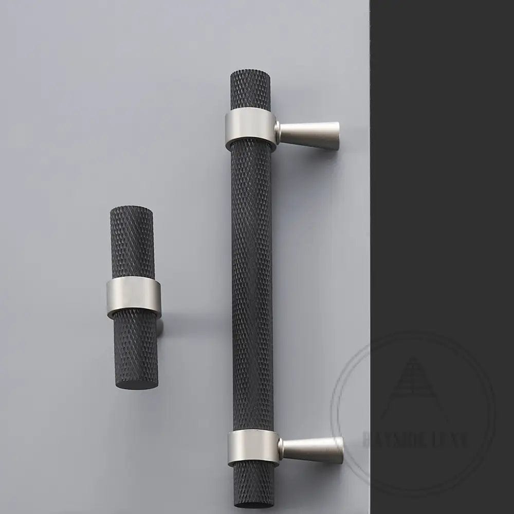 Cabinet Knobs & Handles 50 x 34mm T Bar / Black and Nickel / Solid Brass Bayside Luxe - Mount Eliza Black and Nickel Knurled T Bar Handle