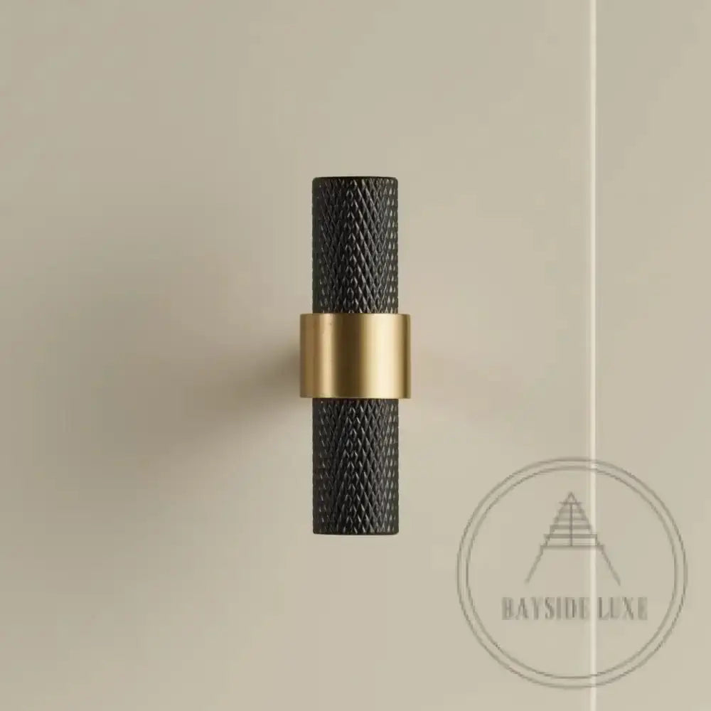 Cabinet Knobs & Handles 50 x 34mm T Bar / Black and Satin Brass / Solid Brass Bayside Luxe - Mount Eliza Black and Satin Brass Knurled T Bar Handle